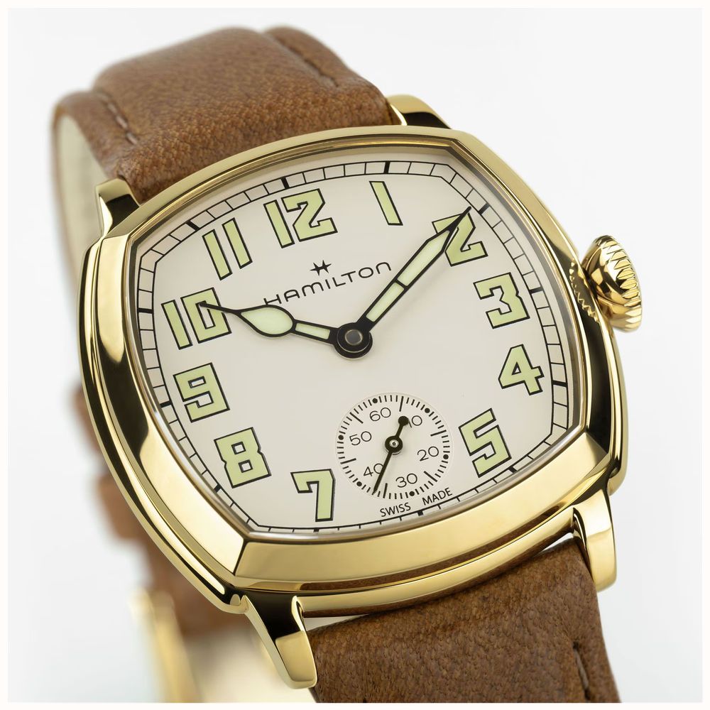 Hamilton American Classic Cushion Mechanical (30mm) Sandblasted Beige Dial / Brown Leather Strap Watch H36119520 - alternate view 5