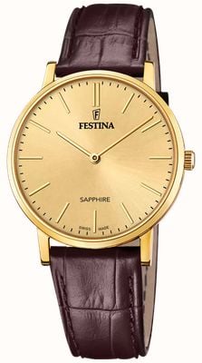 Festina Swiss Made Classic Quartz (39.3mm) Gold Dial / Brown Leather Strap F20016/2