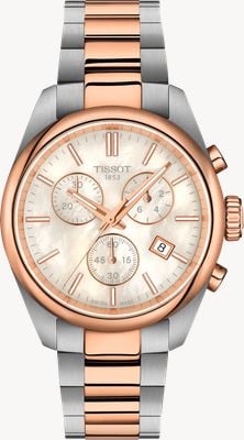 Tissot PR 100 Quartz Chronograph (36mm) White Mother-of-Pearl Dial / Two-Tone Stainless Steel Bracelet T1502172211100