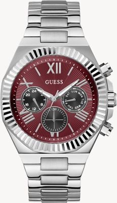 Guess EQUITY Multifunction (44mm) Red Sunray Dial / Stainless Steel Bracelet GW0703G7