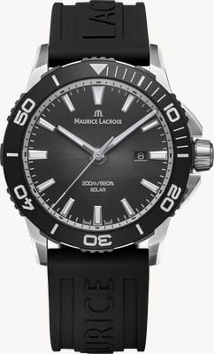 Maurice Lacroix Pontos S Solar Date (42mm) Black Smoked Translucid Dial / Black Rubber Strap Watch PT1008-SSL20-330-2