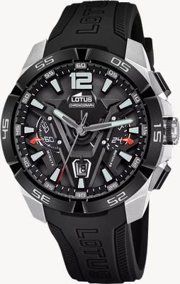 Lotus Vortex Quartz Chronograph (45.3mm) Grey & Black Dial / Black Rubber Strap L18944/2