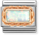 Nomination Classic White Opal Baguette Stone 9ct Rose Gold Rich Setting Charm 430512/07