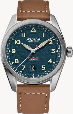 Alpina Startimer Pilot Automatic (40mm) Textured Blue Dial / Tan Brown Leather Strap AL-525NW4S36