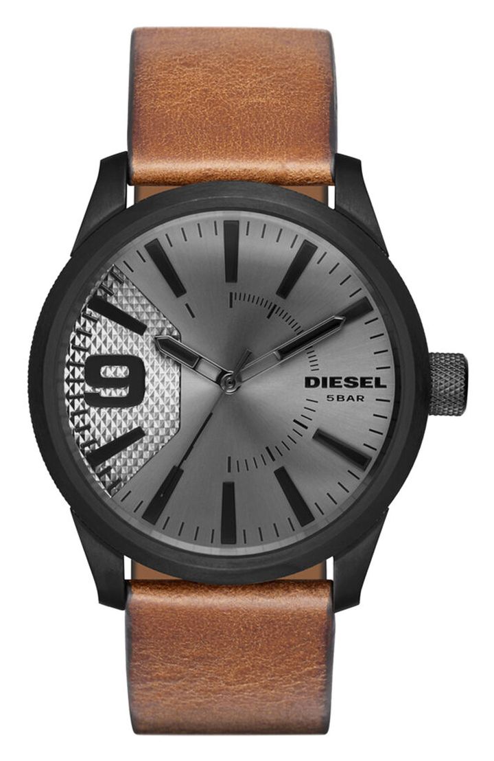 Diesel DZ1764 Men’s RASP Brown Leather Strap Silver Dial Watch