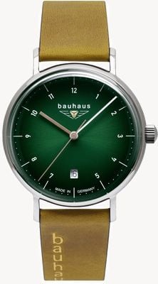 Bauhaus Classic Quartz (36mm) Dark Green Dial / Brown Leather Strap 21414