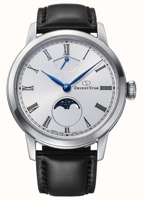 Orient Star M45 F8 Mechanical Moonphase Handwinding (39.5mm) White Dial / Black Leather Strap RE-BW0004S00B