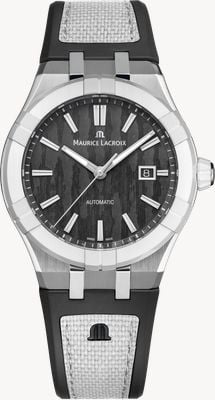 Maurice Lacroix AIKON-IC Automatic (43mm) Black Carbon Dial / Black & White Bi-Rubber Strap Watch AC6008-SSL70-330-2
