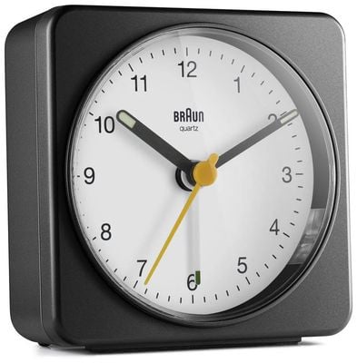 Braun BC03 Classic Analogue Alarm Clock - Black & White - W7.8cm x H7.8cm x D3.2cm BC03BW