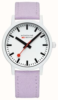 Mondaine Essence (41mm) White Dial / Purple Cotton Textile Strap MS1.41110.LQ1