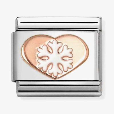 Nomination Composable Classic SIMBOLI Acciaio, Smalto E Oro 375 Cuore Fiocco Di Neve Bianco 430202/45