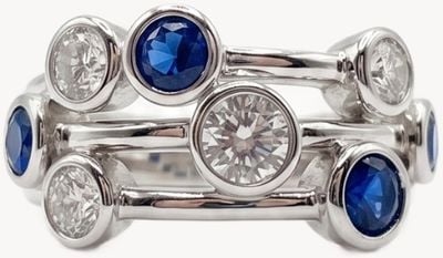 Solid Silver Blue And White CZ Stones Boodle Style Ring JZR141-M