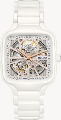 RADO True Square Automatic Open Heart Sparkling (38mm) White Dial / White High-Tech Ceramic Bracelet R27073722