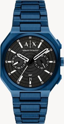 Armani Exchange Dual-Time Quartz (40mm) Black Dial / Blue PVD Stainless Steel Bracelet AX1477