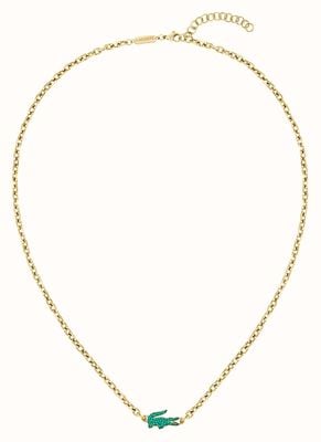 Lacoste Arthor Gold-Tone Stainless Steel Chain Necklace With Green Crocodile 2040612