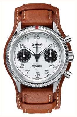 Hanhart 417 ES 1954 Flyback Panda (39mm) White Dial / Light Brown Leather Strap - M H701.201-7210