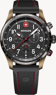 Wenger Terragraph Bronze Quartz Chronograph (43mm) Textured Black Dial / Black Silicone Strap 01.0543.113