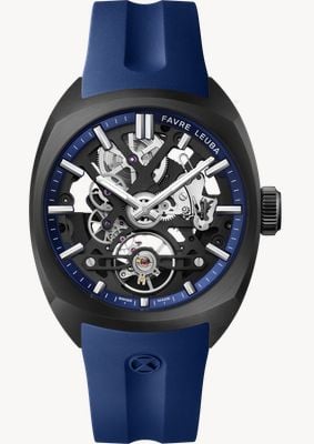 Favre Leuba Chief Skeleton Automatic (40mm) Black Skeleton Dial / Blue Rubber Strap 00.20106.105.02.302