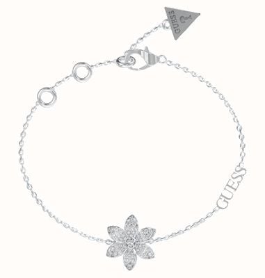 Guess White Lotus Pavé Flower Stainless Steel Bracelet UBB04144RHS