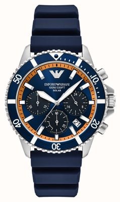 Emporio Armani World Explorer Solar Chronograph (43.5mm) Blue & Orange Dial / Blue Silicone Strap AR11696