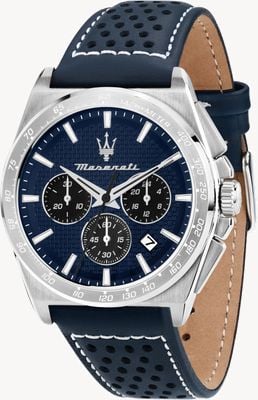 Maserati Velocità Quartz Chronograph (43mm) Blue Dial / Blue Leather Strap R8871652001