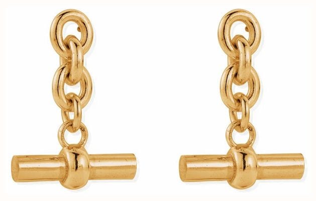 ChloBo Anchor Chain 3 Link T-Bar Gold-Plated Earrings CC-G-ER-6-S1