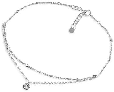 Sterling Silver Cubic Zirconia Double Row Fine Anklet H2331-26