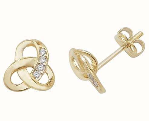 James Moore TH 9k Yellow Gold Cubic Zirconia Knot Stud Earrings Es439