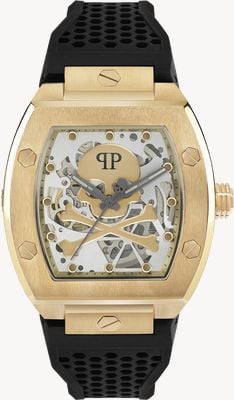 Philipp Plein HIGH-CONIC THE $KELETON (44mm) Grey Skeleton Dial / Black Silicone Strap PWBAA0321