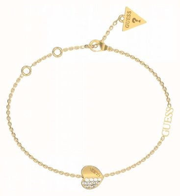 Guess Gold Plated Plain & Pave Heart Charm Bracelet JUBB03036JWYGL JUBB03036JWYGL