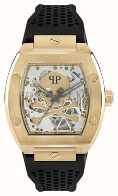 Philipp Plein HIGH-CONIC THE $KELETON (44mm) Grey Skeleton Dial / Black Silicone Strap PWBAA0321