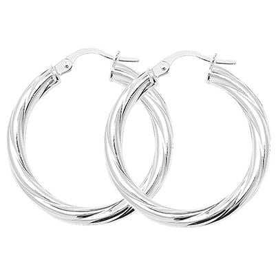 James Moore G5101 Silver 20mm Twisted Hoop Earrings Jewellery