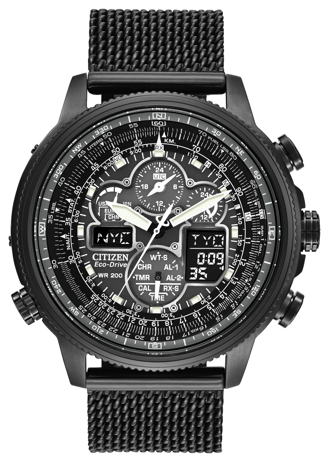 Citizen JY8037-50E Navihawk A-T Black Ip Plated Eco-Drive Watch-image
