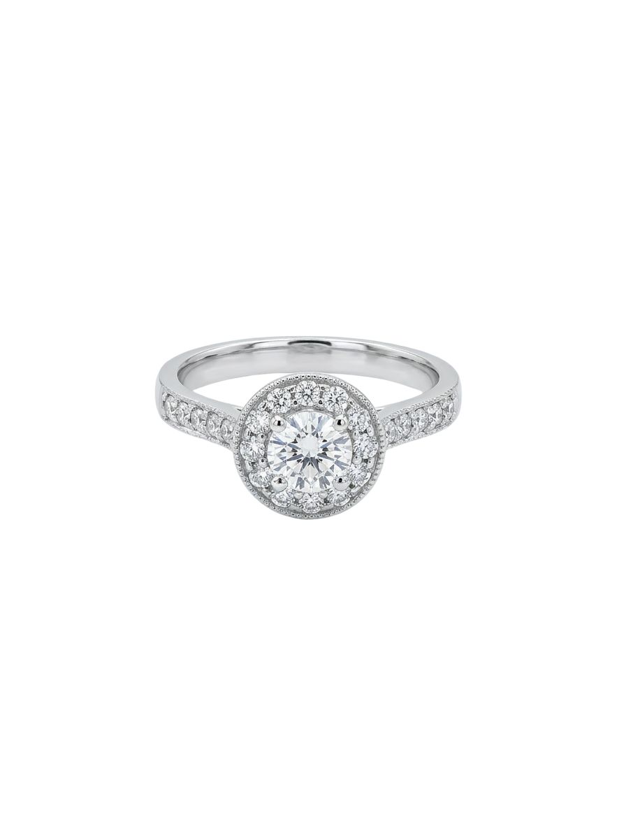 Bass Jewellery J62058 Platinum Diamond Set Round Halo Ring