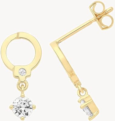 Treasure House 9ct Yellow Gold Circle Cubic Zirconia Drop Stud Earrings ES1701