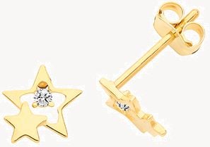 9ct Yellow Gold Cubic Zirconia Double Star Stud Earrings ES662