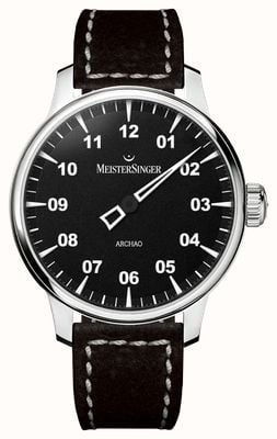 MeisterSinger Archao Automatic (43mm) Black Grained Dial / Black Leather Strap AR902