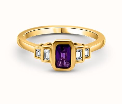 9ct Yellow Gold Amethyst And Diamond Ring SR1871