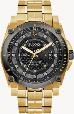 Bulova Icon Precisionist Diamond (46mm) Black Dial / Gold PVD Stainless Steel Bracelet 98D156