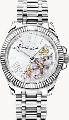 Thomas Sabo Crystal Flowers (33mm) Silver Sunray Dial / Stainless Steel Bracelet WA0381-201-201-33