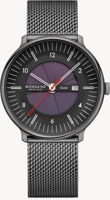 Mondaine Doppio Solar Skeleton (41mm) Solar Skeleton Dial / Black PVD Stainless Steel Mesh Watch MLE.41921.SM