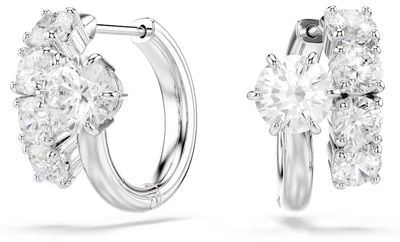 Swarovski Matrix hoop earrings, Round cut, White, Rhodium plated 5753572