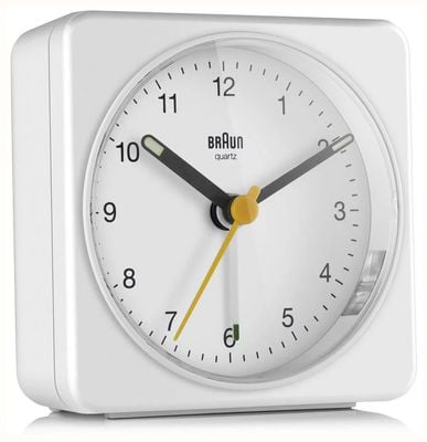 Braun BC03 Classic Analogue Alarm Clock - All White - W7.8cm x H7.8cm x D3.2cm BC03W