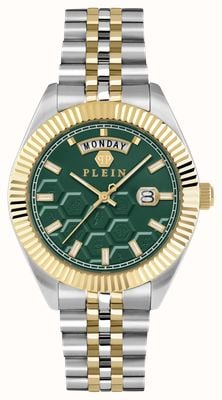 Philipp Plein ROCK COUTURE DATE SUPERLATIVE GENT (42mm) Green Dial / Two-Tone Stainless Steel Bracelet PWPVA0424