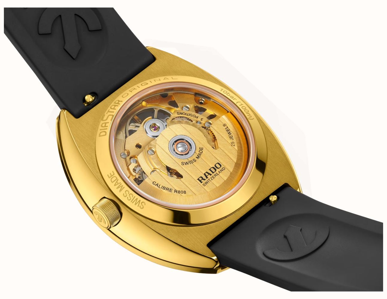 RADO Diastar Original Skeleton Automatic (38mm) Gold Skeleton Dial / Black Rubber Strap R12166159 - alternate view 4