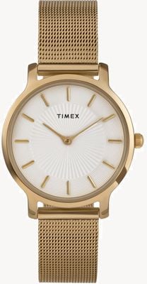 Timex Transcend (34mm) White Dial / Gold PVD Stainless Steel Mesh Bracelet TW2Y10300