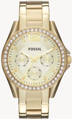 Fossil Women's Riley | Gold Dial | Crystal Set | Gold Stainless Steel Bracelet ES3203