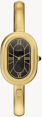 Fossil Sloan Three-Hand (25mm) Black Mother-of-Pearl Dial / Gold PVD Stainless Steel Bangle Bracelet ES5456