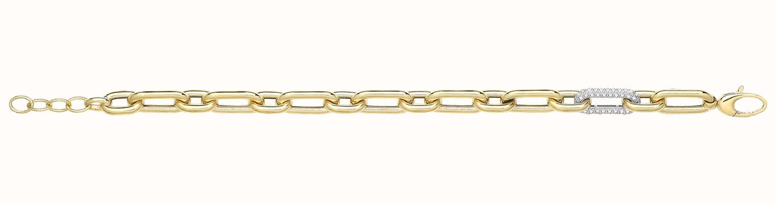 James Moore TH 9ct Yellow Gold Hollow Bracelet With Cubic Zirconia Link BR681