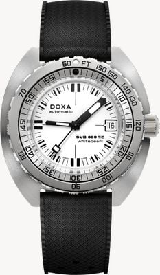DOXA SUB 300 Ti5 Whitepearl (42.5mm) White Luminescent Dial / Black Dive Flex Rubber Strap Watch 823.50.011.23